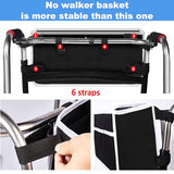 Walker Bag,Foldable Equipped with 6 Elastic Straps, Stronger Than Other Walker Basket, Basket for Walker with Multiple Pockets & Never Tipping Over, Best Gift for Elders and Family - Black