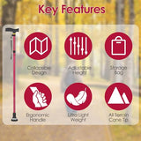 Medicane Walking Cane for Men & Women, Lightweight Adjustable Foldable Cane for Seniors & Adults, Comfortable Handle Collapsible Walking Canes, Heavy Duty Sturdy Crutches Ultra-Strong Support - Red