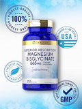 Buffered Magnesium Bisglycinate 665 mg | 250 Capsules | Chelated Essential Mineral | Non-GMO and Gluten Free Supplement | by Carlyle