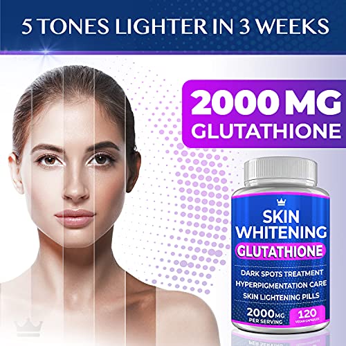 Glutathione Whitening Pills - 120 Capsules 2000mg Glutathione - Effective Skin Lightening Supplement - Dark Spots, Melasma & Acne Scar Remover, Hyperpigmentation Treatment - Anti-Aging Antioxidant