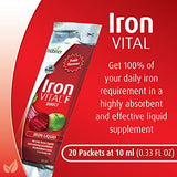 Hübner Iron Vital Liquid Iron Supply Plus Vitamin C, Dietary Supplement for Adults and Kids, Vegan and Gluten-Free, Fruit Flavor, Box of 20 Packets, 10 ml Each