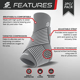 Sleeve Stars Ankle Brace for Women & Men, Achilles & Plantar Fasciitis Relief Compression Sleeve, Foot Brace with Ankle Support Strap, Heel Protector Wrap for Pain, Tendonitis & Sprain (Pair/Gray)