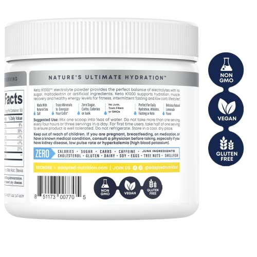 Hi-Lyte Keto K1000 Electrolyte Powder | Lemonade | Hydration Supplement Drink Mix | Boost Energy & Beat Leg Cramps | No Maltodextrin or Sugar | 50 Servings