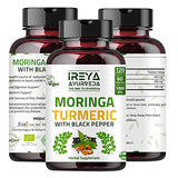 Organic Moringa Oleifera Powder & Turmeric Root Powder with Blackpepper 120 Capsules | Made with Organic Moringa, Turmeric and Black Pepper | Vegan, Gluten-Free and Non-GMO.