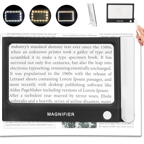 Magnifying Glass with Light, Folding Handheld 5X Large Rectangle Lighted Magnifier with Dimmable LED for Macular Degeneration Seniors Reading Newspaper, Books, Lighted Gift for Low Visions (Black)