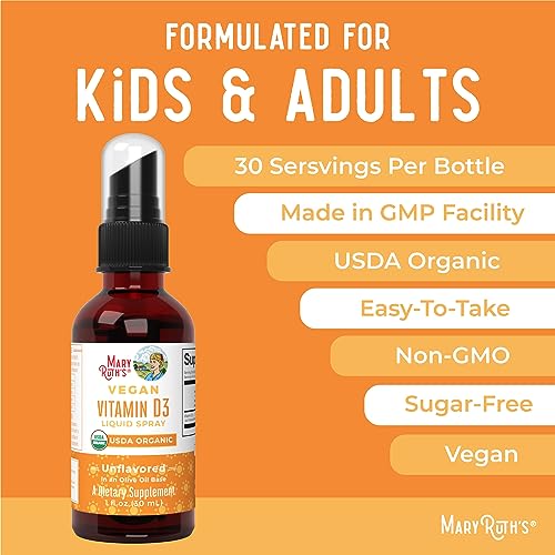 MaryRuth's Vitamin D3 Liquid Spray | USDA Organic Liquid Vitamin D Spray for Adults & Kids | Immune Support & Bone Health | Vegan | Gluten Free | Non-GMO | 30 Servings