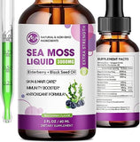 Sea Moss - Irish Sea Moss Liquid Drops 3000mg Black Seed Oil 1000mg Elderberry 1000mg with Burdock Root Supplement - 6X Stronger Than Pills Gel Gummies - Joint, Digestion, Thyroid, Hair & Skin Support