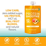 Designer Wellness Protein Smoothie, Real Fruit, 12g Protein, Low Carb, Zero Added Sugar, Gluten-Free, Non-GMO, No Artificial Colors or Flavors, Peach Mango, 12 Count