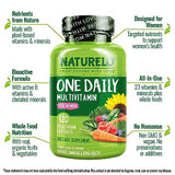 NATURELO One Daily Multivitamin for Women - Energy Support - Whole Food Supplement to Nourish Hair, Skin, Nails - Non-GMO - No Soy - Gluten Free - 180 Capsules