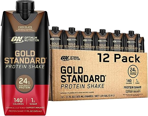 Optimum Nutrition Gold Standard Protein Shake, 24g Protein, Ready to Drink Protein Shake, Gluten Free, Vitamin C for Immune Support, Chocolate, 11 Fl Oz, 12 Count