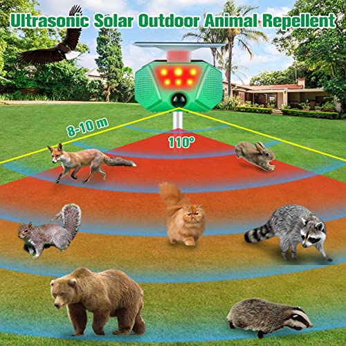 Ultrasonic Animal Repeller, Solar Ultrasonic Repeller Outdoor, Squirrel Animal Repellent with Motion Sensor and Flashing Light,Raccoon Repellent Outdoor Animal Deterrent Dog Cat Deer Bird Protect Yard