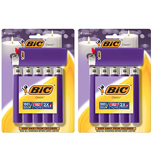 BIC Classic Lighters, Pocket Style, Lighter for Candles, Purple Lighters (Packaging May Vary), 12 Count Pack