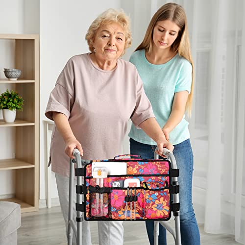 Walker Bag for Seniors-supregear Folding Walker Accessories Bag (Double Sided), Walker Basket Caddy Large Capacity Waterproof Tote with 9 Pockets and Cup Holder