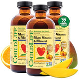 CHILDLIFE ESSENTIALS Multi Vitamin & Mineral, Natural Orange/Mango Flavor - Gluten Free, Alcohol Free, Casein Free, Non-GMO - 8 fl. oz (Pack of 3)