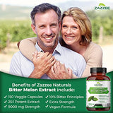 Zazzee Extra Strength Bitter Melon 25:1 Extract, 9000 mg Strength, 10% Bitter Principles, 150 Vegan Capsules, Standardized and Concentrated 25X Extract, 100% Vegetarian, All-Natural and Non-GMO