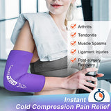 ComfiTECH Elbow Ice Pack for Tendonitis and Tennis Elbow Ice Pack Wrap Sleeve Cold Compression Golfers Arm Ice Pack for Injuries Reusable Gel Ice Wrap for Pain Relief (M Purple)