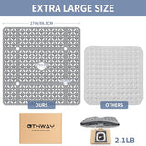 OTHWAY Square Shower Mat, 27"x 27"Extra Large Non Slip Shower Mat, Machine Washable TPE Shower Floor Mat with Suction Cups Drain Holes, Bathtub Mat for Elderly Kids Bathroom(D-Grey)