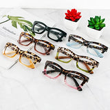REAVEE 6 Pack Oprah Style Reading Glasses for Women Blue Light Blocking Cute Square Computer Readers with Spring Hinge 1.5