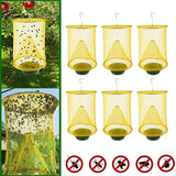 Ranch Fly Traps Outdoor Hanging Stable Fly Trap Reusable Fly Killer Cage Fly Catcher Bag with Bait Tray,Fly Repellent for Outdoor and Indoor Hanging Farms,Stable,Garden,Orchard,Park (Yellow)