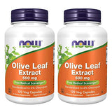 Now Foods Olive Leaf Extract 500mg Standardized to 6% Oleuropein, 120 Vcaps (2 Pack)