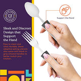 Special Supplies Adaptive Utensils (4-Piece Kitchen Set) Wide, Non-Slip Handles for Hand Tremors, Arthritis, Parkinson’s or Elderly Use, Stainless Steel Knife, Fork, Spoons (Gray Striped)