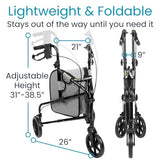 Vive Mobility 3 Wheel Walker - Three Wheeled Rollator for Seniors - Lightweight, Foldable, Narrow, Heavy Duty - for Elderly Men Women - Folding 3-Wheel Tri Scooter with Basket Bag (FSA HSA Approved)