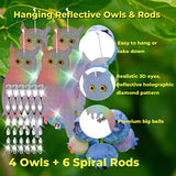 Dyvicl Fake Owl Hanging Reflective Owl for Woodpecker Deterrent 4 Pack, Bonus 6 Reflective Scare Spiral Rods