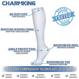 CHARMKING Compression Socks for Women & Men (8 Pairs) 15-20 mmHg Graduated Copper Support Socks are Best for Pregnant, Nurses - Boost Performance, Circulation, Knee High & Wide Calf (S/M, White)