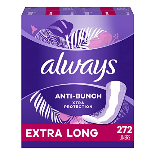 Always Anti-Bunch Xtra Protection, Panty Liners For Women, Extra Long Length, Unscented, 68 Count X 4 Packs (272 Count Total)