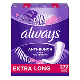 Always Anti-Bunch Xtra Protection, Panty Liners For Women, Extra Long Length, Unscented, 68 Count X 4 Packs (272 Count Total)