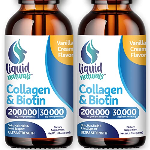 Liquid Collagen, 2 Fl. Oz Ultra-Strength Liquid Collagen for Women, Biotin and Collagen Supplements for Hair, Skin, Nails - Vanilla Cream Flavor