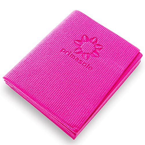 Primasole Folding Yoga Travel Pilates Mat Foldable Easy to carry to Class Beach Park Travel Picnics 4mm thick Azalea Pink Red Color PSS91NH027A