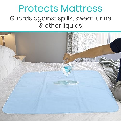 Vive Bed Pads for Incontinence Washable, Bed Wetting Protection for Adults & Elderly - Waterproof Reusable Underpads for Mattress, Women, Men, Kids, Pets (Blue, 34" x 52")