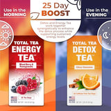 Total Tea Detox Tea & Energy Tea Set - 25 Day Detox Tea - Herbal SIim Tea with Chamomile - Hibiscus Tea and Ginger Root for Colon Cleanse – Natural Citrus & Cinnamon Herbal Tea for Digestive Health