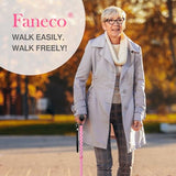 FANECO Walking Cane for Women/Men, Free Standing Folding Cane for Seniors, Pivoting Quad Base for Balance and Stability, Lightweight Adjustable Walking Stick for Elderly