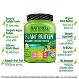 NATURELO Plant Protein Powder, Vanilla, 22g Protein - Non-GMO, Vegan, No Gluten, Dairy, or Soy - No Artificial Flavors, Synthetic Coloring, Preservatives, or Additives - 20 Servings