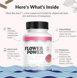 Flower Power ‘She Juicy’ Supplement for Vaginal Health | Slippery Elm Bark | Feminine Care for Women - Made in USA - 60 ct Vegan