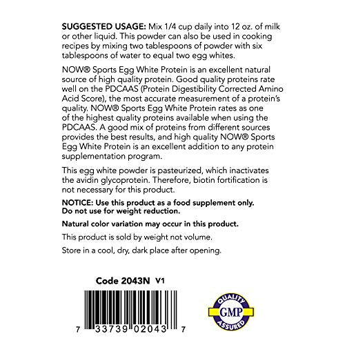 NOW Sports Nutrition, Egg White Protein, 16 g With BCAAs, Unflavored Powder, 5-Pound