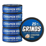 Grinds Coffee Pouches | 6 Cans of Cinnamon Roll | 18 Pouches Per Can | 1 Pouch eq. 1/4 Cup of Coffee (Cinnamon Roll)