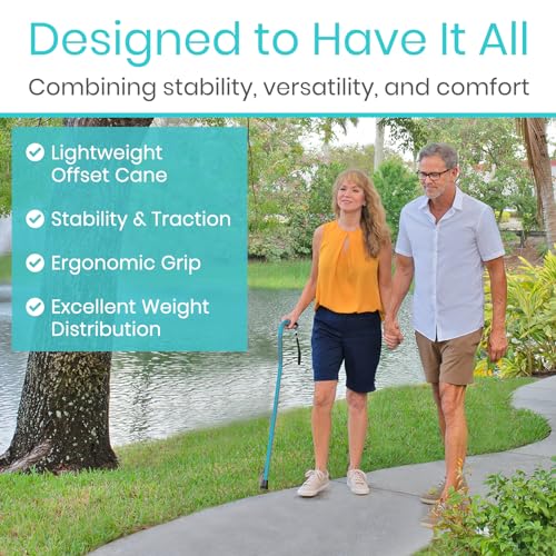 Vive Walking Cane for Women, Men, Elderly - Patented Offset Grip - Lightweight Adjustable Walking Aid with a Non-Slip Tip - Sturdy Balancing Mobility Aid for Seniors, Supports Up to 250lbs (Teal)