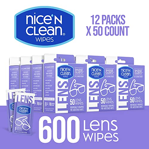 Nice 'n Clean SmudgeGuard Lens Cleaning Wipes (600 Total Wipes) | Pre-Moistened Individually Wrapped Wipes | Non-Scratching & Non-Streaking | Safe for Eyeglasses, Goggles, & Camera Lens