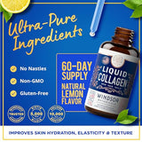 Concentrated Liquid Collagen Peptides Supplement - Hair, Skin, Nail, Joints Support - Sublingual Drops by WINDSOR BOTANICALS - 10,000mcg Collagen, 5,000mcg Biotin - Lemon Flavor - 2-Month - 2 oz
