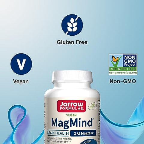 Jarrow Formulas MagMind Brain Health with Magtein (Magnesium L-Threonate), Dietary Supplement for Brain Health and Memory Support, 90 Capsules, 30 Day Supply, Pack of 12