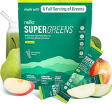 Nello Supergreens Premium Superfood Greens Drink Mix w/Chlorella, Moringa, Spinach & Broccoli + Digestive Enzymes & Probiotic Blend -Nutrient-Packed Powder Wellness (Apple Pear, 20 SRV, Travel Pack)
