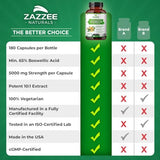 Zazzee Extra Strength Boswellia 10:1 Extract, 5000 mg Strength, 65% Boswellic Acid, 180 Vegan Capsules, 6 Month Supply, Concentrated and Standardized 10X Extract, 100% Vegetarian, All-Natural, Non-GMO