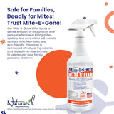 Mite Killer Spray by Mite-B-Gone Treatment — Kills Human Mites, Dust, Spider, Rat, Carpet & Bird Mites in Homes, Furniture, Bedding, Auto & On Animals | Non-Toxic | Kid & Pet Safe | 32oz Spray