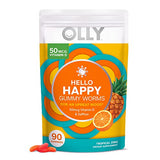 OLLY Hello Happy Gummy Worms, Mood Balance Support, Vitamin D, Saffron, Adult Chewable Supplement, Tropical Zing - 90 Count