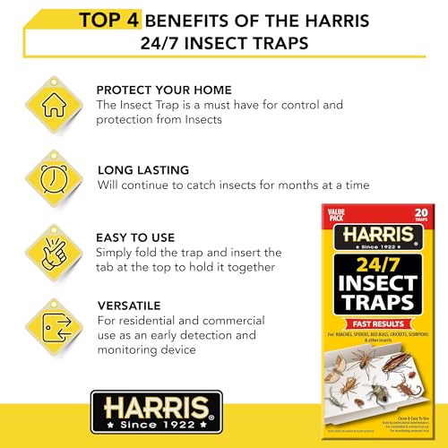 Harris 24/7 Insect Trap for Roaches, Spiders, Bed Bugs, Crickets, Scorpions and More, 20 Count Value Pack