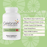 Celebrate Vitamins Calcium Plus 500 Bariatric Calcium Citrate with Vitamin D3 Chewable, 500 mg, Gluten-Free & Sugar-Free, Calcium Citrate for Bariatric Patients, Cherry Tart, 90 Count