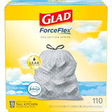 Glad ForceFlex Tall Kitchen Drawstring Trash Bags, 13 Gal, Fresh Clean Scent with Febreze, 110 Ct